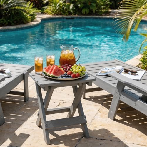 Folding Outdoor Side Table,Small HDPE Patio Table,All-Weather Compact Portable End Table for Patio,Porch,Pool,Grey,11.8" D x 15.7" W x 15.7" H - Image 2