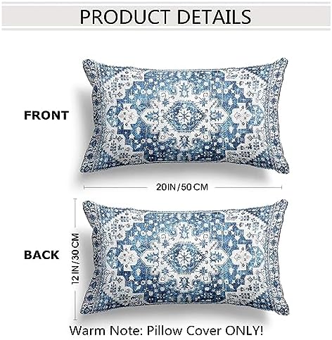 Snycler Boho Throw Pillow Covers 12x20 inch Set of 2 Blue Boho Rug Carpet Double Sided Pattern Cotton Soft Pillow Case Cushion Cover Pillowcase for Couch Sofa Bed Decorative - Image 2
