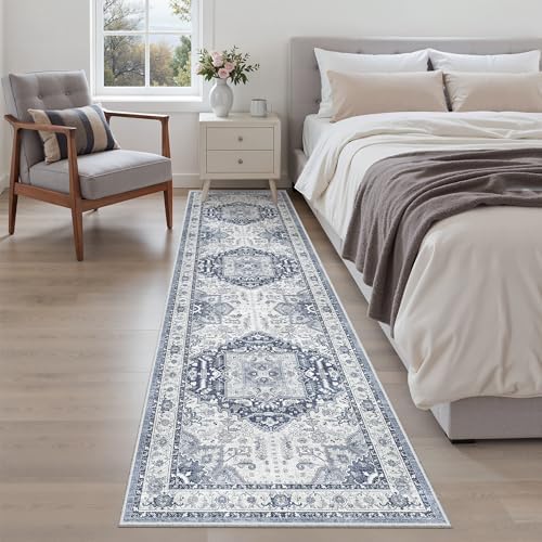 Madane Hallway Runner Rug 2x8 Washable Kitchen Rugs Non-Slip, Navy/White by Madane