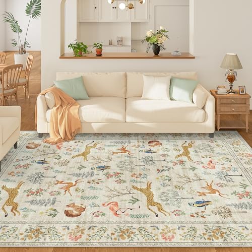 DUKINO 5x7 Area Rugs, Washable Animal Rug for Living Room Non Slip, Beige - Image 3