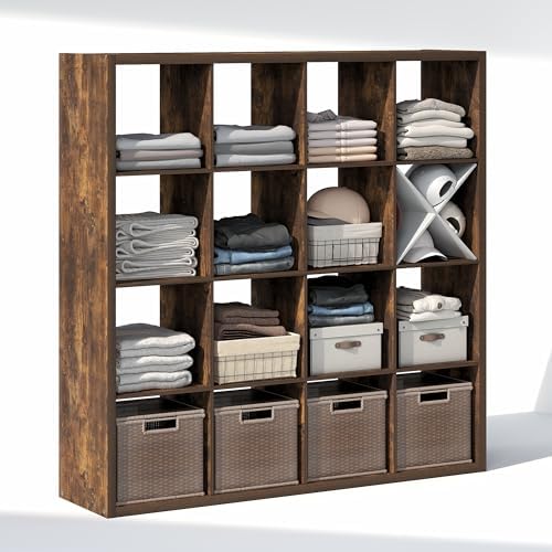 Furinno Cubic Extra Thick 16-Cube Closet Organizers and Storage, Amber Pine - Image 5