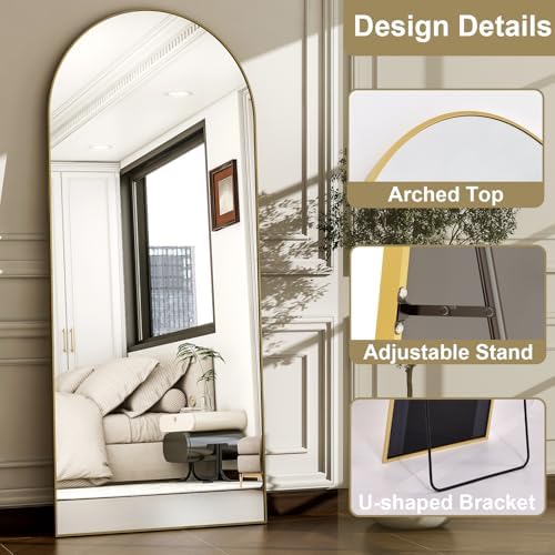57" x 20" Arched Full Length Mirror - Wall Mounted/Floor Mirror Aluminum Alloy Frame Full Body Mirrors for Bathroom Living Room Bedroom and Entryway,Gold - Image 2