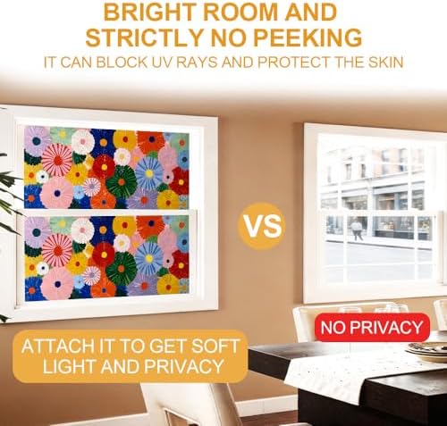 Cmialusie Colorful Floral Window Film 17.3 x 39.3 Inch Cling - Image 4
