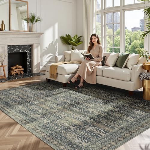 Rugxara 5x7 Blue Boho Area Rug for Living Bedroom Dining - Image 5