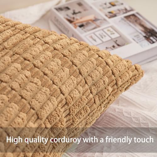 Aegero Pack of 2 Corduroy Decorative Throw Pillow Covers 12x20 Inch, Coffee - Image 2