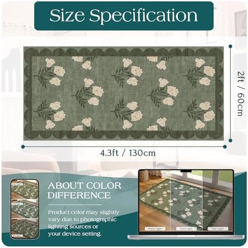Front Door Mat Indoor Entrance - 2x4.3 Sage Green Boho Floral Rug - Image 2