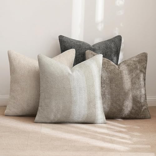 MIULEE Soft Decorative Chenille Euro Pillow Covers Neutral 26x26 Pack of 4 - Image 3