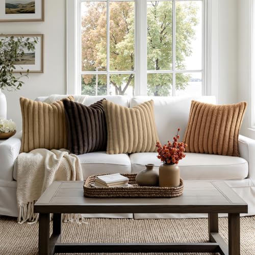 MIULEE Fall Faux Fur Plush Decorative Throw Pillow Covers 20x20, Dark Brown - Image 4