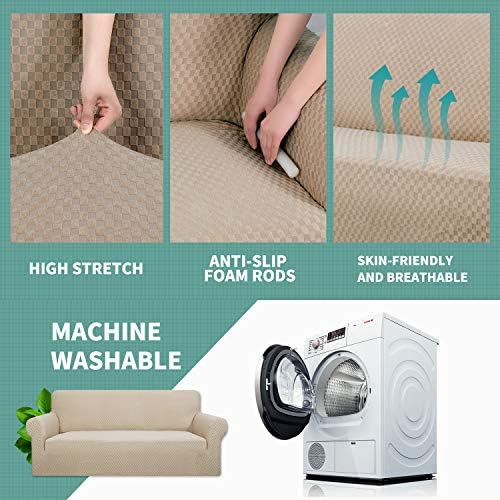 YEMYHOM Couch Cover Latest Jacquard Design High Stretch Sofa Covers for 3 Cushion Couch, Pet Dog Cat Proof Slipcover Non Slip Magic Elastic Furniture Protector (Sofa, Khaki) - Image 4