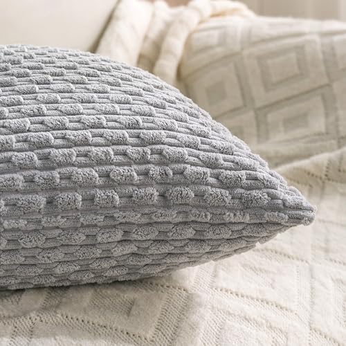 Set of 4 Grey Decorative Throw Pillow Covers 16x16 Inch Corduroy Pillow Covers for Bed Couch Sofa Living Room Soft Square Cushion Cases - Image 6