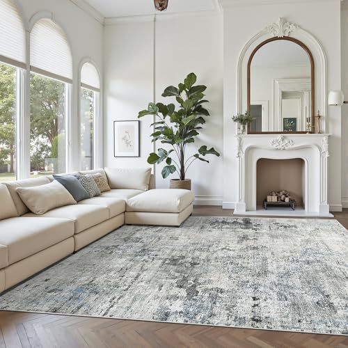 Soalmost Abstract Rug 8x10 Large Living Room Area Rugs Washable Gray/Blue - Image 2