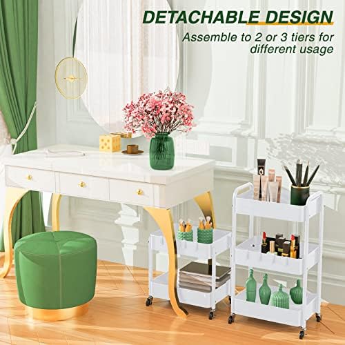 LEHOM 3 Tier Rolling Cart, Metal Rolling Utility Cart with Lockable Wheels - Image 5