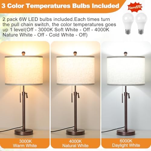 Qingmiao Table Lamps Set of 2, 22" to 30" Adjustable Nightstand Lamps for Bedroom, Dimmable End Table Lamps for Living Room Console Entry Farmhouse Home Decor, New House Warming Gifts - Image 4