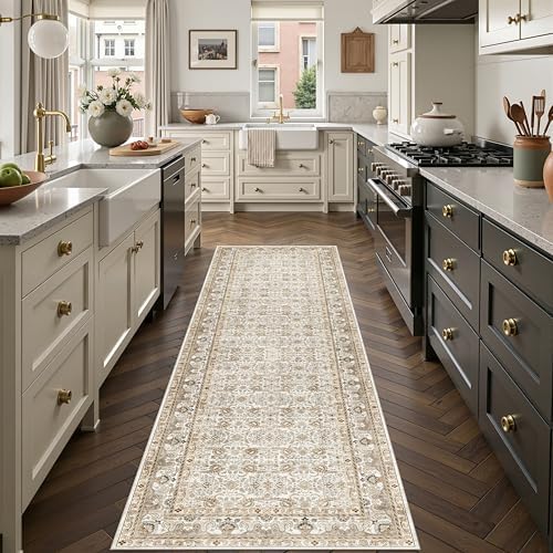 Washable 2x7 Hallway Runner Rug, Non Slip Vintage Low Pile Rugs by Winslssol