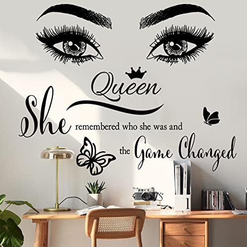 Inspirational Wall Sticker Pretty Eyelashes Eyes Wall Decals Motivational Word Letter Decal Wall Art Quote She Remembered Who She Was and The Game Changed Wall Stickers for Women Girls Bedroom Living - Image 5