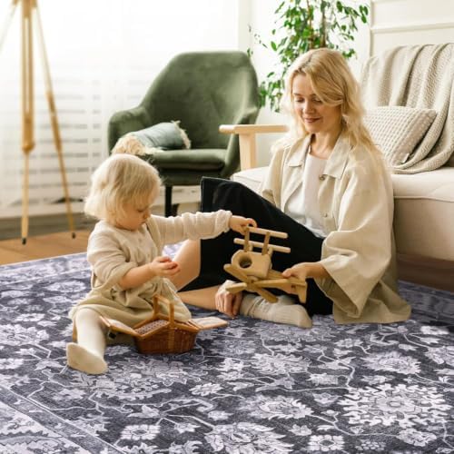 Hanples 4x6 Area Rugs for Living Room, Washable Rug Vintage Floral, Gray - Image 4