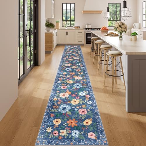 DUKINO 2x14 Runner Rug, Washable Long Kitchen Runner Rug Non Slip, Blue - Image 3