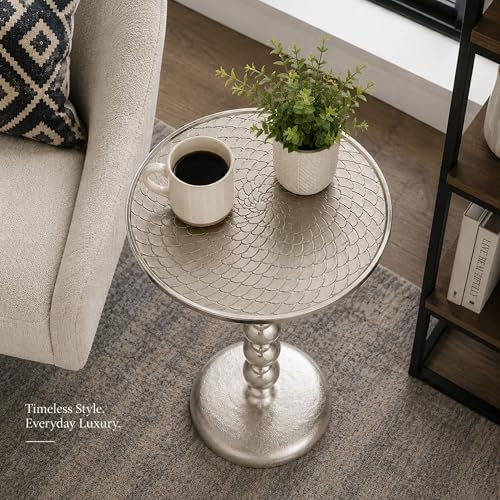 CLEENTABLE Sunburst Spiral Round Side Table, Metal, Silver, 21" H x 15" W - Image 2