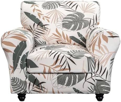 SearchI Stretch Sofa Cover Printed Couch Covers, Floral Pattern 2 Piece Armchair Slipcover with Separate Chair Cushion Cover, Washable Furniture Protector for Living Room(Armchair, Botanical Palm) by SearchI