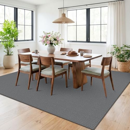 KOZYFLY 6x9 Dining Room Rugs, Washable Area Rug for Living Room, Non Slip Rugs for Bedroom, Braided Floor Carpet for Nursery, Office, Cotton Rug Home Indoor Decor, Grey/Dark Grey - Image 2