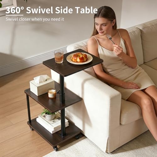 Rolling Side Table with Wheel for Living Room, Adjustable Height Swivel End Table for Different Seating Types, Ideal for Couch, Sofa, Recliner and Living Room, Black Walnut-Look - Image 5
