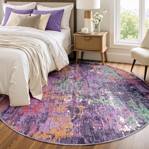 RELEANY Washable Round 6ft Area Rug for Living Room Purple Multi by RELEANY