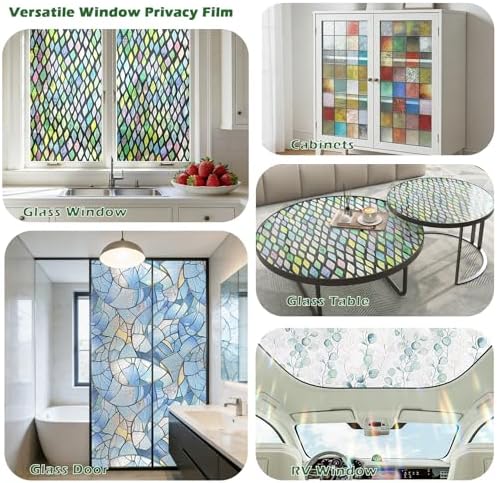 Stickyart Blue Stained Glass Window Film Decorative Privacy Window Film Static Cling Windows Decals Rainbow Anti-Glare Privacy Stickers Removable Sun Blocking for RV Windows Bathroom 17.5"x78.7" - Image 6