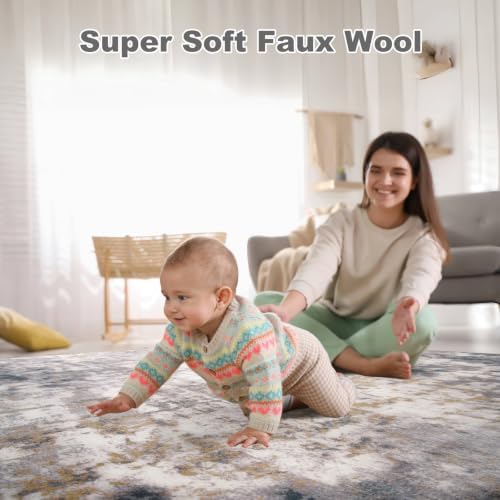 5x7 Area Rugs for Living Room, Machine Washable Rugs Modern Abstract Bedroom Rugs, Soft Non Slip Low Pile Stain Resistant Carpet for Bedroom Under Dining Table Nursery Decor, Grey Gold - Image 5