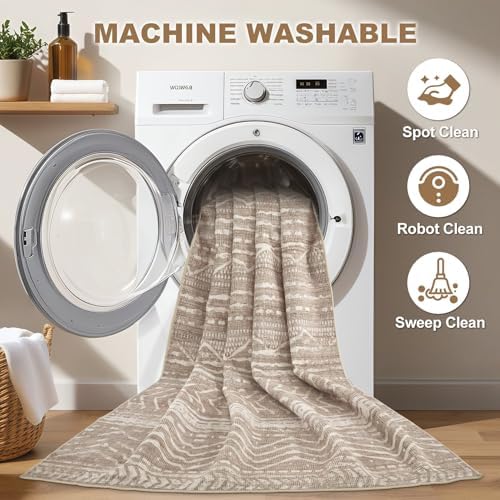 Nakagishi Area Rug Living Room Rugs: 4X4 Machine Washable Boho Large Neutral Farmhouse Stain Resistant Moroccan Indoor Floor Carpet for Bedroom Nursery Dorm Dining Room Home-Dark Brown - Image 2