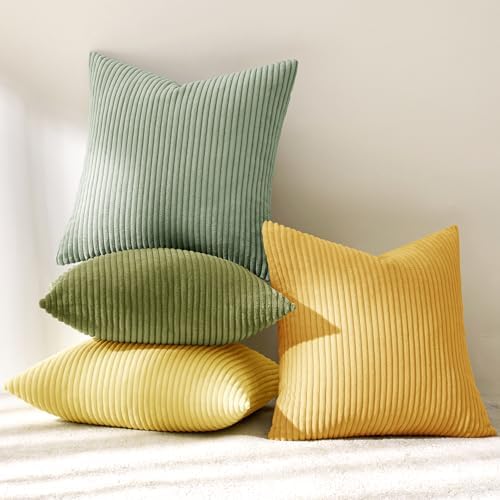 MIULEE Soft Corduroy Decorative Throw Pillow Covers Yellow Green 20x20 - Image 6