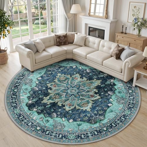 RELEANY Washable Area Rug, Round 10ft, Teal by RELEANY