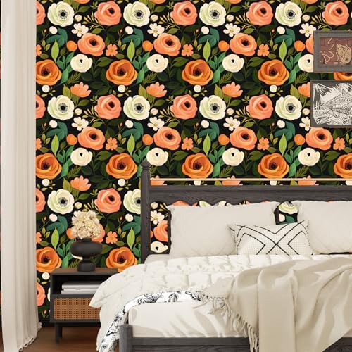Danodoi Orange Green Vintage Floral Peel and Stick Wallpaper 17.5" x 118" | Waterproof Vinyl Self Adhesive Removable Renter Friendly Floral Contact Paper - Image 6