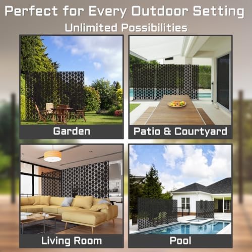 72" Metal Privacy Screen Freestanding Outdoor Room Divider Decorative Laser Cut Fence Panel, Weatherproof Patio Privacy Fence for Garden, Balcony, Backyard Landscape - Image 5