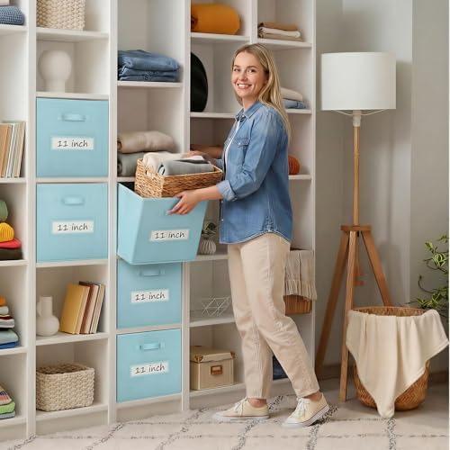 Storage Bins,11" Cube Storage Bin with Labels,10pcs,Sky Blue - Image 7