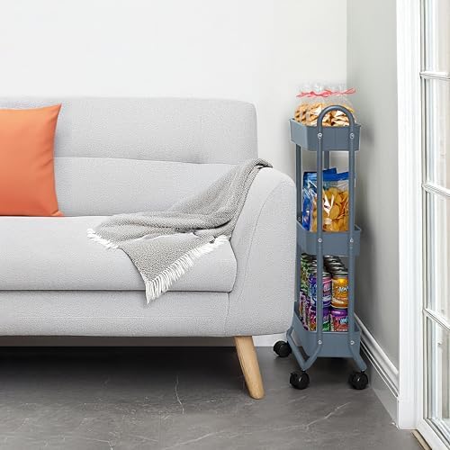 SunnyPoint Slim Rolling Storage Cart, 3 Tier Bathroom Storage Organizer Bathroom, Laundry Utility Cart (Blue) - Image 2