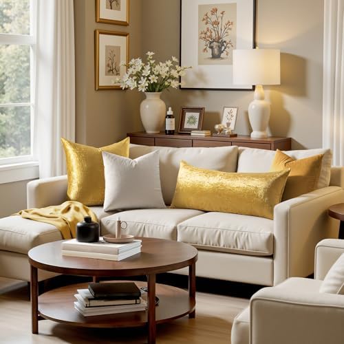 MIULEE 28x28 Inch Pack of 2 Euro Velvet Throw Pillow Covers Golden - Image 2