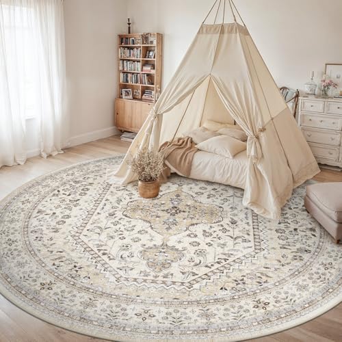 Puino 9Ft Round Rug Washable: Non-Slip Boho Living Room Circle Area Rugs - Image 2