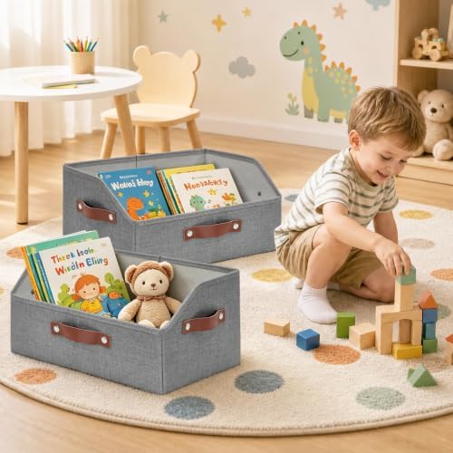 Bagnizer Closet Organizers and Storage, Linen Trapezoid Storage Bins with Handles, Collapsible Shelf Organizer for Blanket, Towel, Clothes, Hats, Purse (Gray) - Image 6