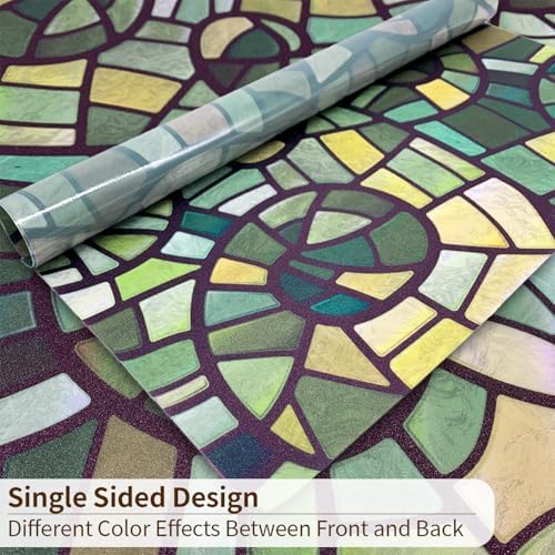 Funlife Privacy Glass Window Film - Single Sided Static Cling Covers for Bathroom Windows, 29.53"x118", Green Glass Mosaic - Image 6