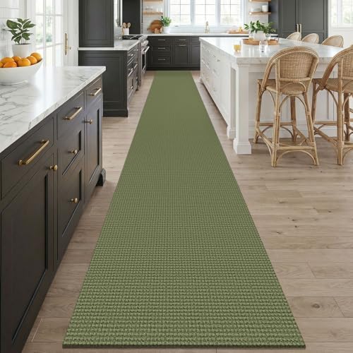 KOZYFLY Braided 2.5'x20' Runners Rugs for Hallway, Extra Long Washable Runner Rug, Woven Non Slip Kitchen Runner, Cotton Entryway Rug, Floor Carpet for Entry, Aisle, Hall, Olive Green/Earthy Green - Image 2