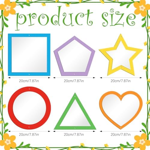 Xuhal 6 Pcs Acrylic Sensory Mirrors Set Colorful Geometric Mirror Square Triangle Circle Star Heart Pentagon Shapes Learning Tool Outdoor Sign for Sensory Rooms Garden Wall Decorations - Image 2