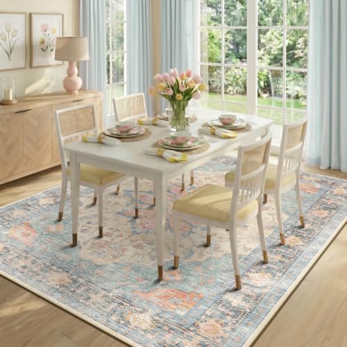 RELEANY Washable Area Rug, 5'x7', Blue/Orange/Red - Image 3