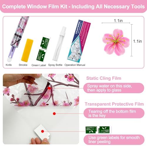 Countewol Stained Glass Privacy Window Film Static Cling Window Film Anti-Glare UV Protection Removable Decorative Window Clings for Home（Rainbow Sakura 78.7" L*45.27" W - Image 3