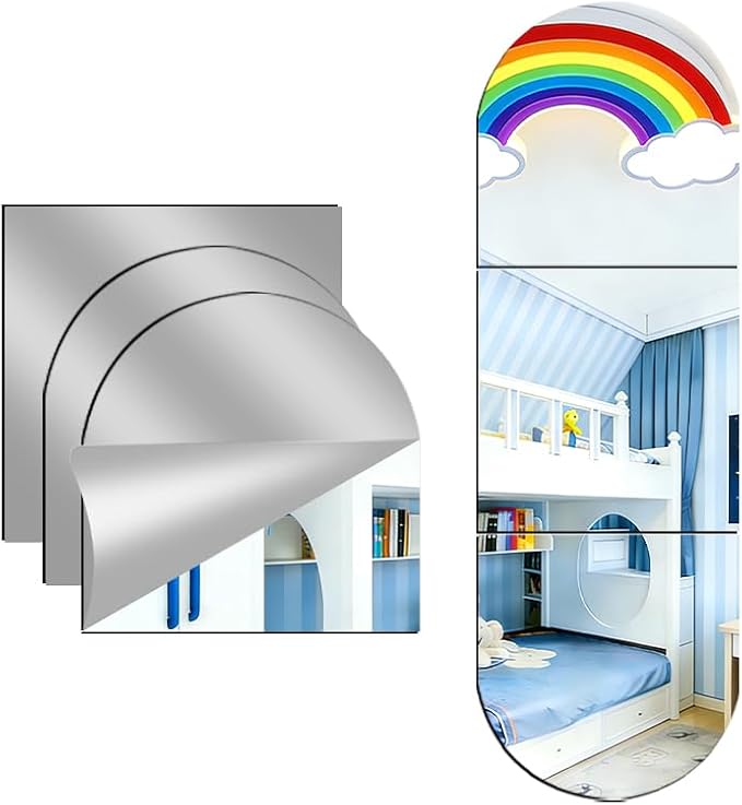 3-piece set of acrylic wall mounted mirrors, 18x18 inch self-adhesive frameless square combined with curved makeup lenses, flexible plastic lenses for bedrooms, home use, gym doors (3pcs - 18‘’×18‘’) by Unknown