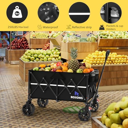 ROSONG Collapsible Wagon Cart with Wheels Foldable - Folding Utility Heavy Duty Wagons Carts for Grocery Sports Garden Shopping Camping Wheelbarrows (Black, 150L) - Image 3
