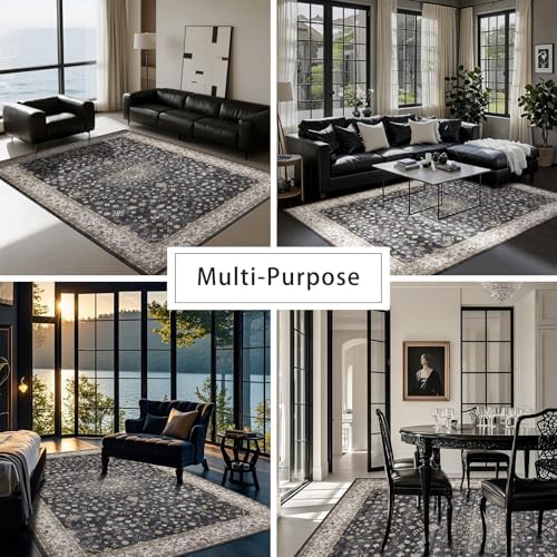 8x10 Washable Area Rugs for Living Room,Bedroom,Dining Room- Classic Black - Image 5