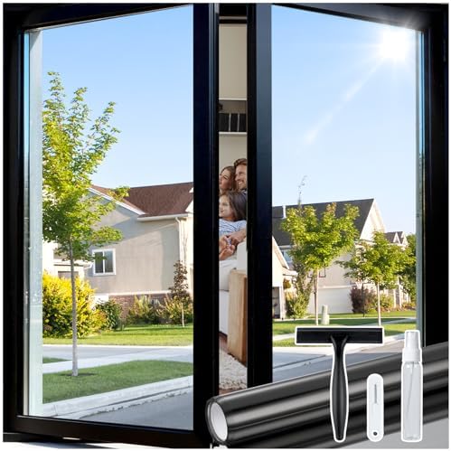 rabbitgoo Window Tint, One Way Privacy Film, Black Silver, 23.6" x 78.7" by rabbitgoo