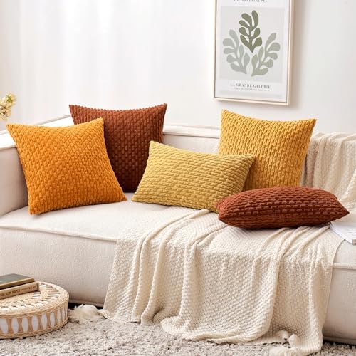 MIULEE Fall Decorative Throw Pillow Covers 20x20 Burnt Textured Corduroy - Image 5