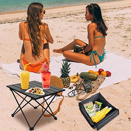 Foldable Camping Side Table, Ultralight Small Beach Aluminum, Portable Outdoor Table with Carry Bag and Storage for Picnic, Grill, Hiking, Fishing, Sand, Camping, Black - Image 5
