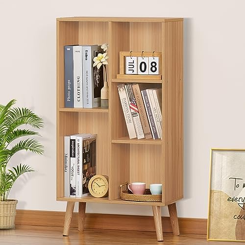 LEYAOYAO 5 Cube Bookshelf, Mid-Century Modern Book Shelf with Legs, Natural by LEYAOYAO-Findtheshiningpointofyourideallife%EF%BC%81